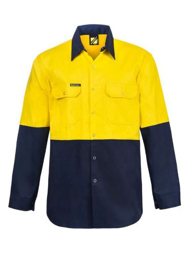 Picture of WorkCraft HI VIS LONG SLEEVE COTTON DRILL SHIRT WITH PRESS STUDS